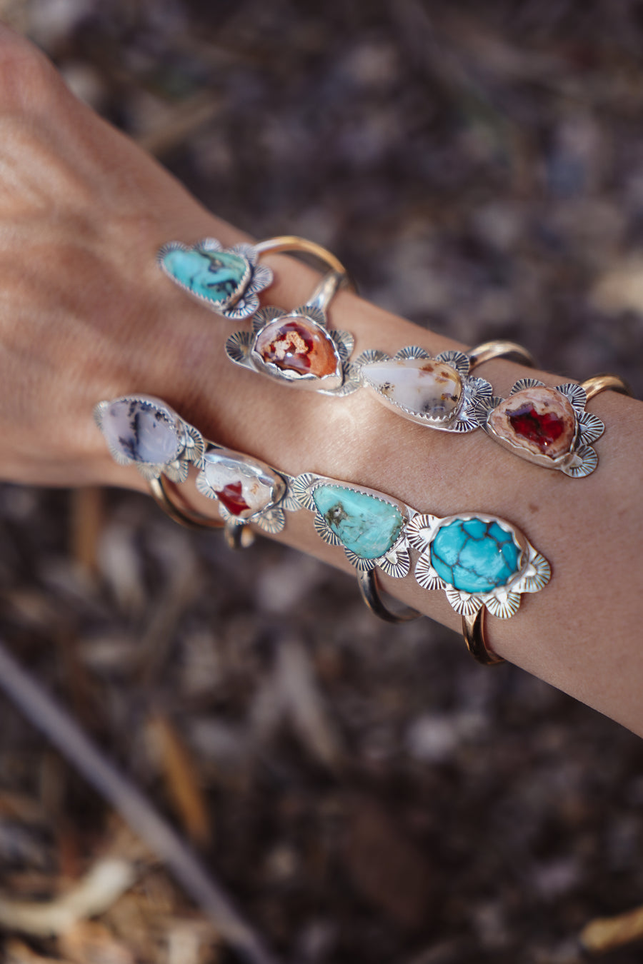 Canyon Wrap Cuff in Mexican Fire Opal & Egyptian Turquoise in 14K Gold-Fill