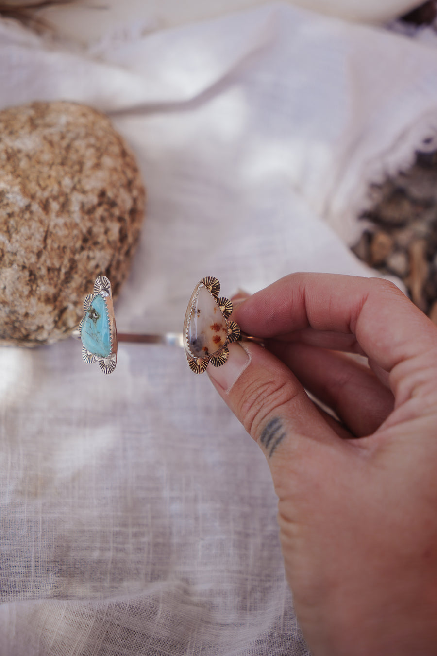 Canyon Wrap Cuff in Dendritic Opal & No. 8 Turquoise