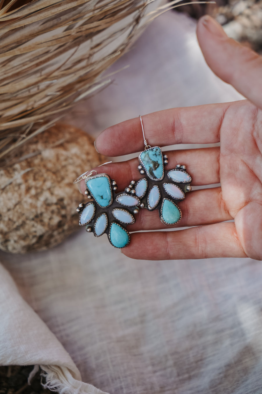 Statement Earrings in Campitos, No. 8 Turquoise & Sterling Opal