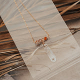 The Gravity Necklace with Clear Crystal Quartz & Carnelian