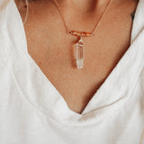 The Gravity Necklace with Clear Crystal Quartz & Carnelian