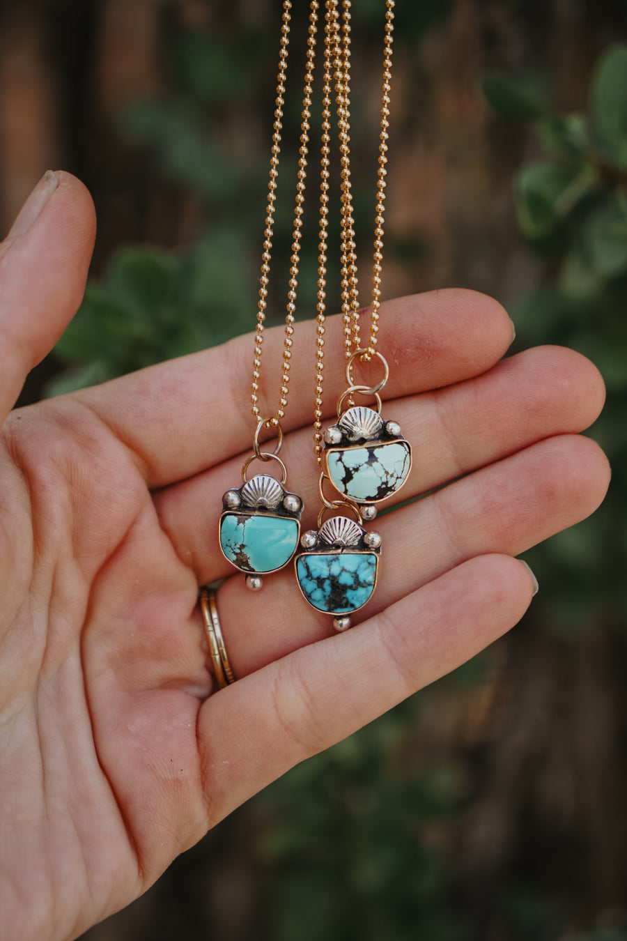 The Golden Hour Necklaces in 14K Gold, Sterling Silver, Gold-Fill with Yungai Turquoise