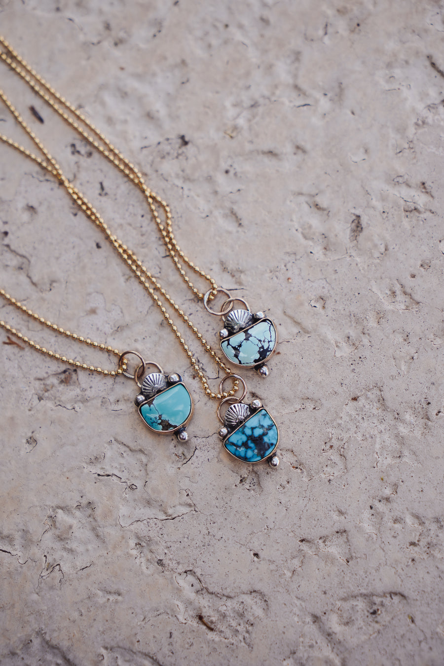 The Golden Hour Necklaces in 14K Gold, Sterling Silver, Gold-Fill with Yungai Turquoise