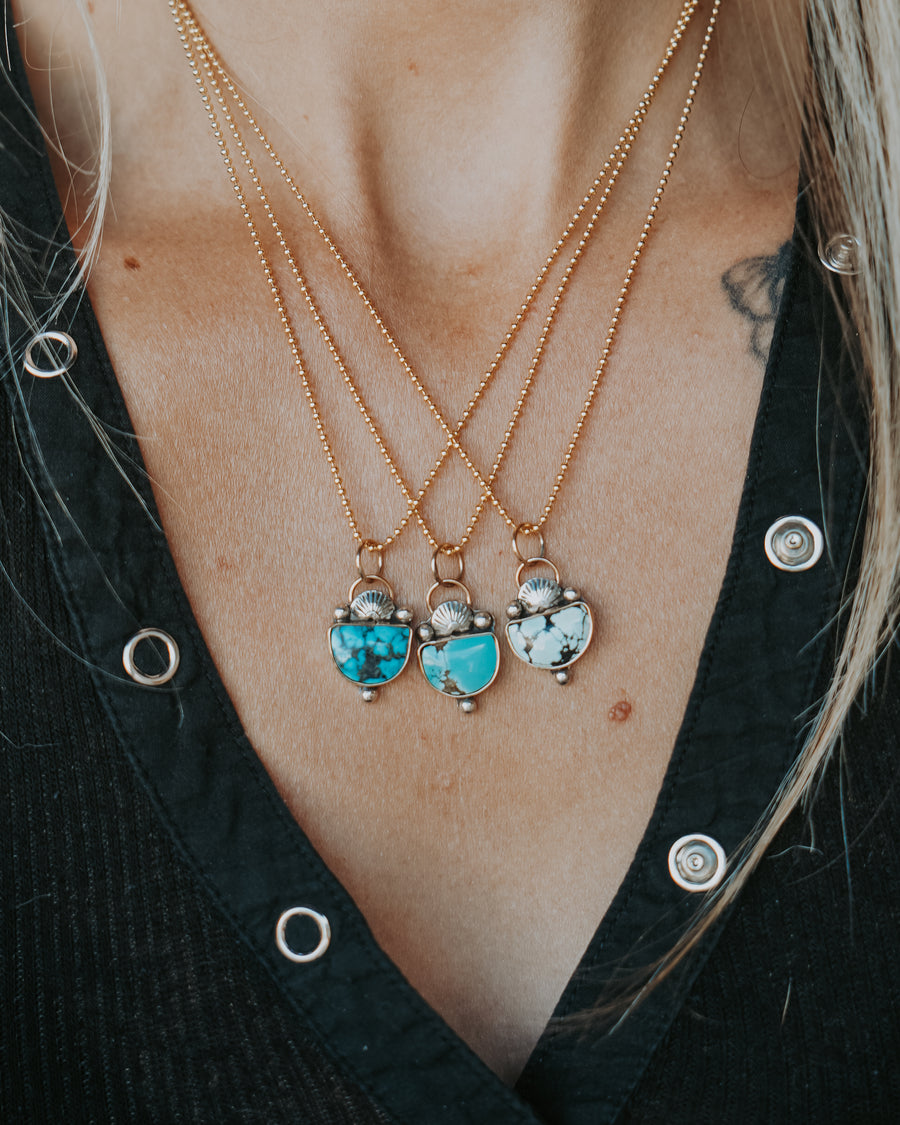 The Golden Hour Necklaces in 14K Gold, Sterling Silver, Gold-Fill with Yungai Turquoise