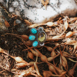 The Moon Goddess Ring in Honey Quartz & Blue Ridge Turquoise (Size 6.5)