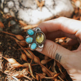 The Moon Goddess Ring in Honey Quartz & Blue Ridge Turquoise (Size 6.5)