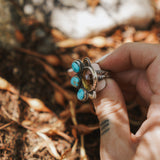 The Moon Goddess Ring in Honey Quartz & Blue Ridge Turquoise (Size 6.5)