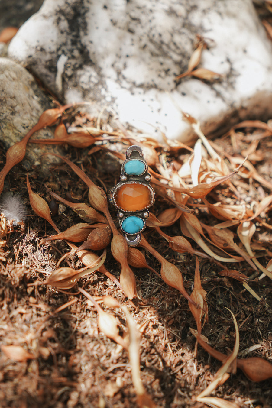 Orange Kyanite & Blue Ridge Turquoise Ring (Size 7)