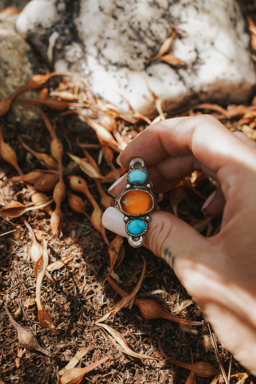Orange Kyanite & Blue Ridge Turquoise Ring (Size 7)