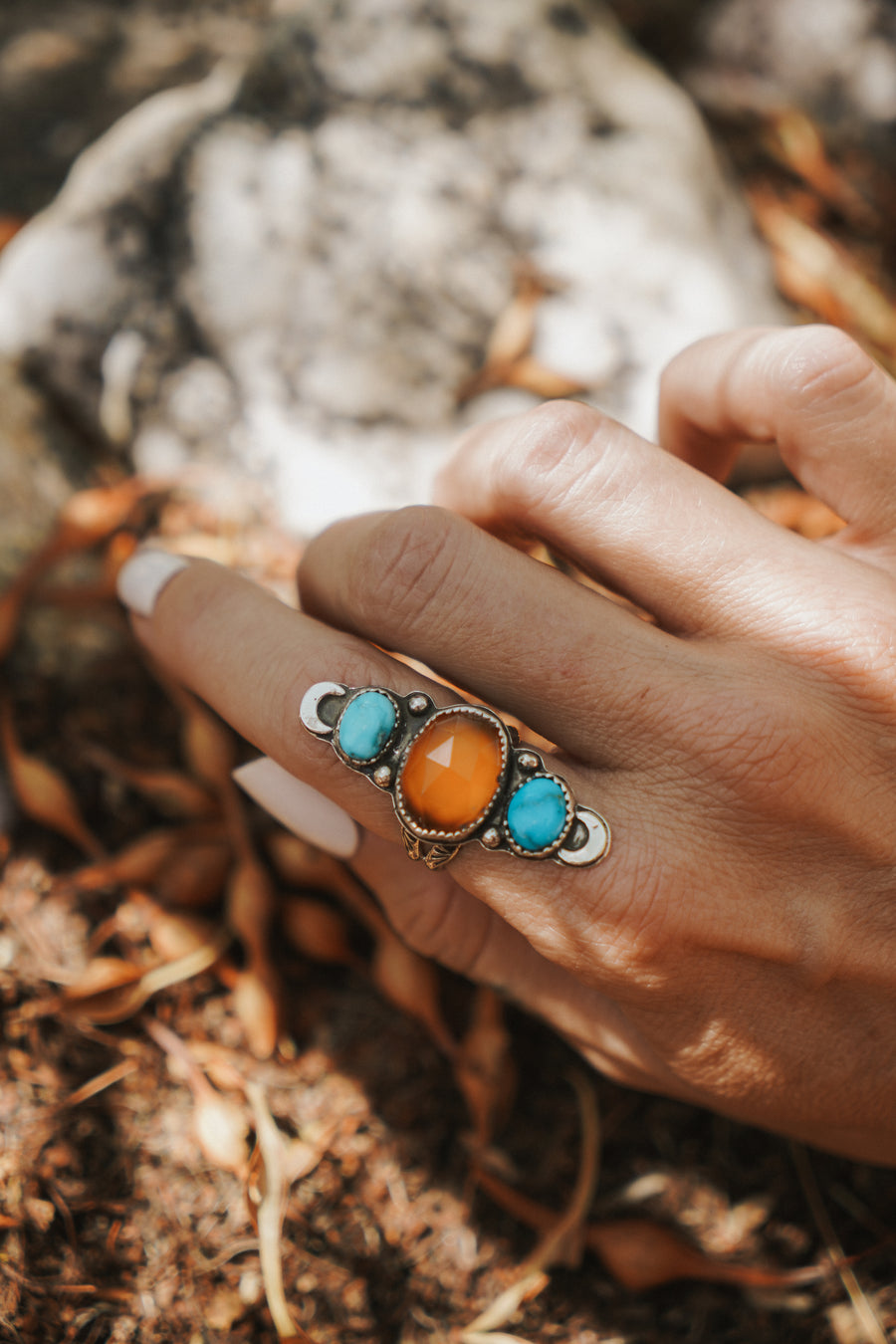 Orange Kyanite & Blue Ridge Turquoise Ring (Size 7)