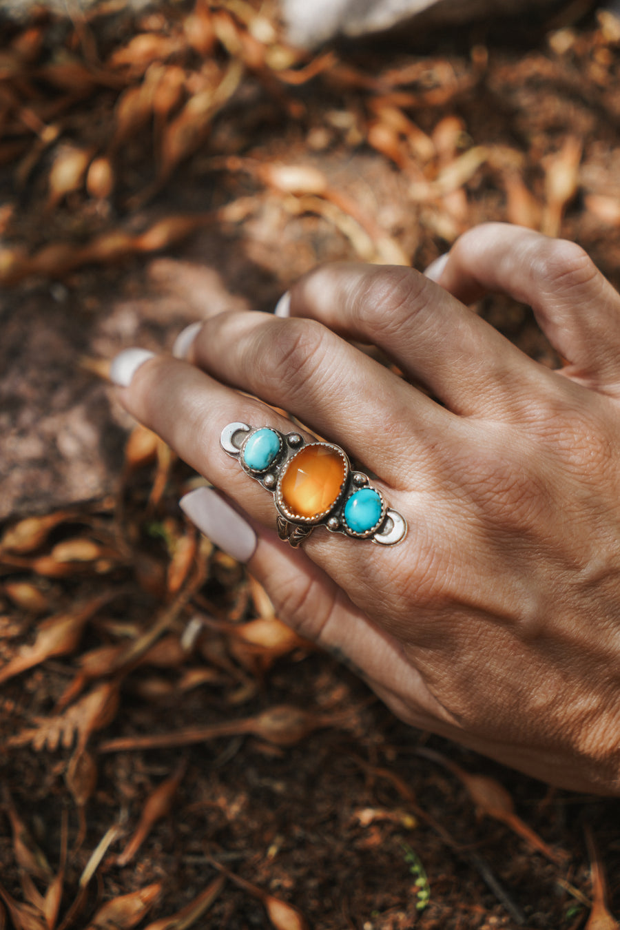 Orange Kyanite & Blue Ridge Turquoise Ring (Size 7)