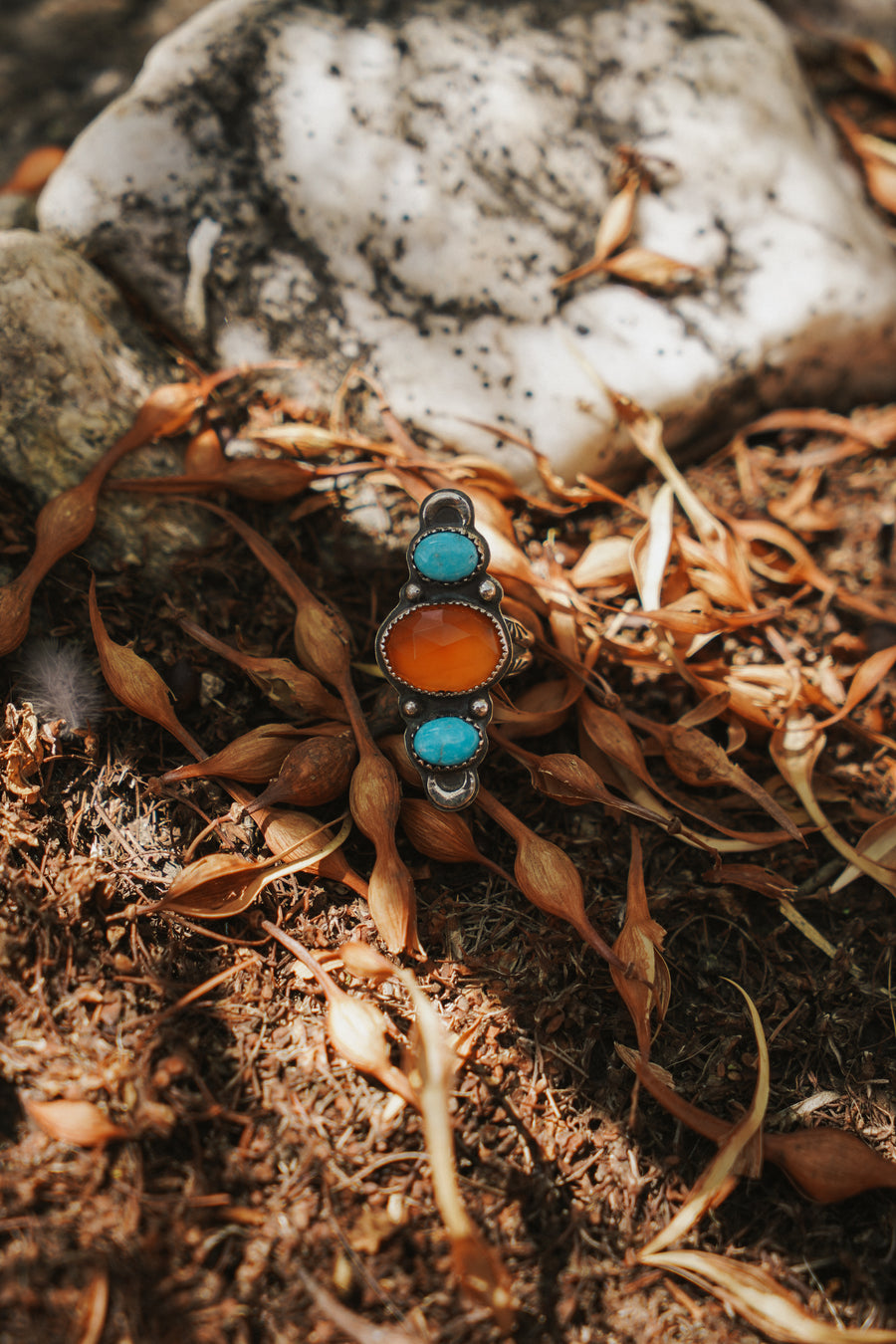 Orange Kyanite & Blue Ridge Turquoise Ring (Size 8)