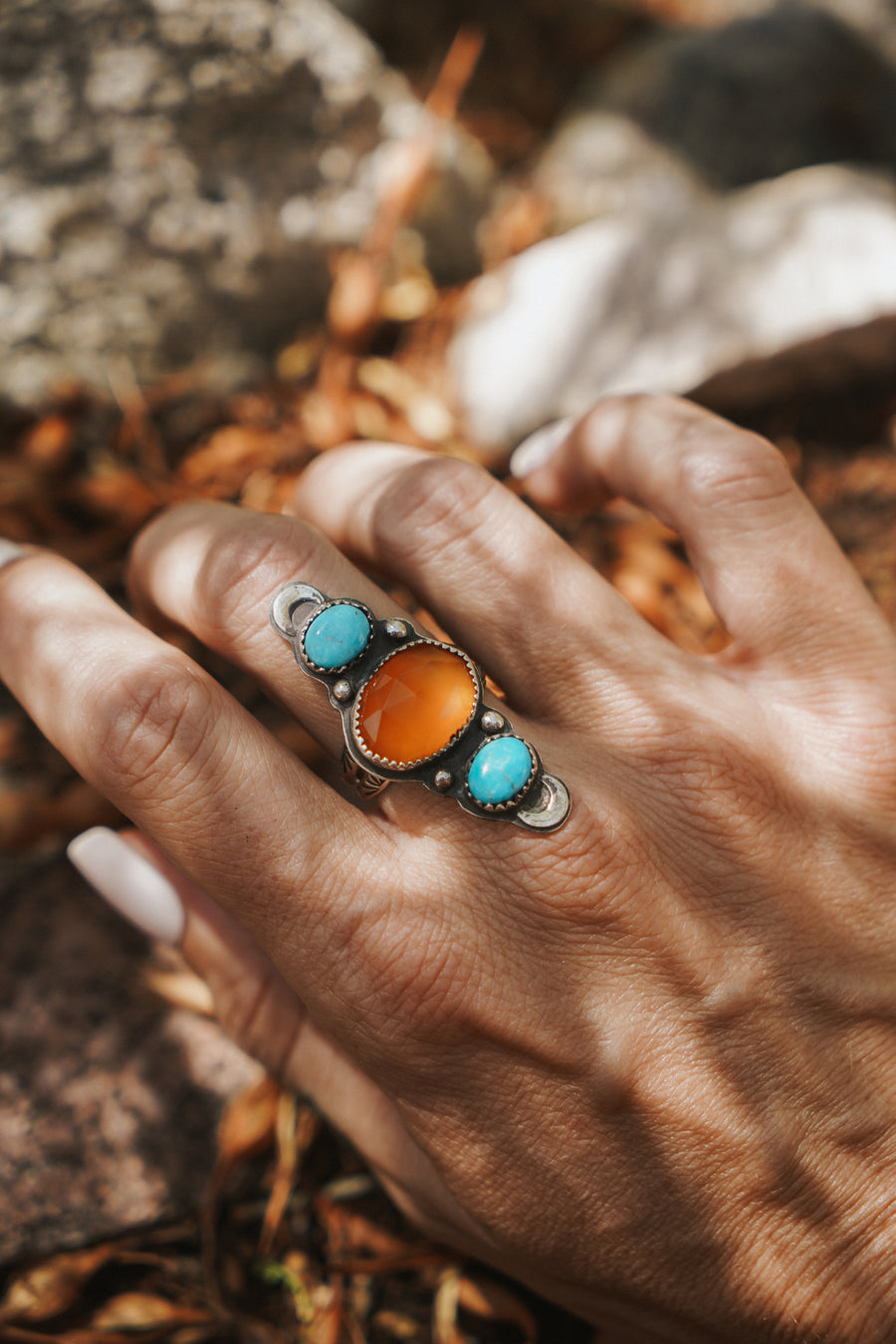 Orange Kyanite & Blue Ridge Turquoise Ring (Size 8)