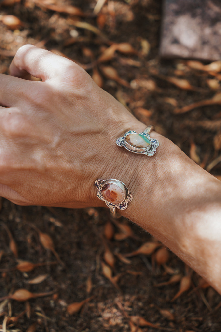 The Canyon Wrap Cuff in Mexican Fire Opal & Royston Ribbon