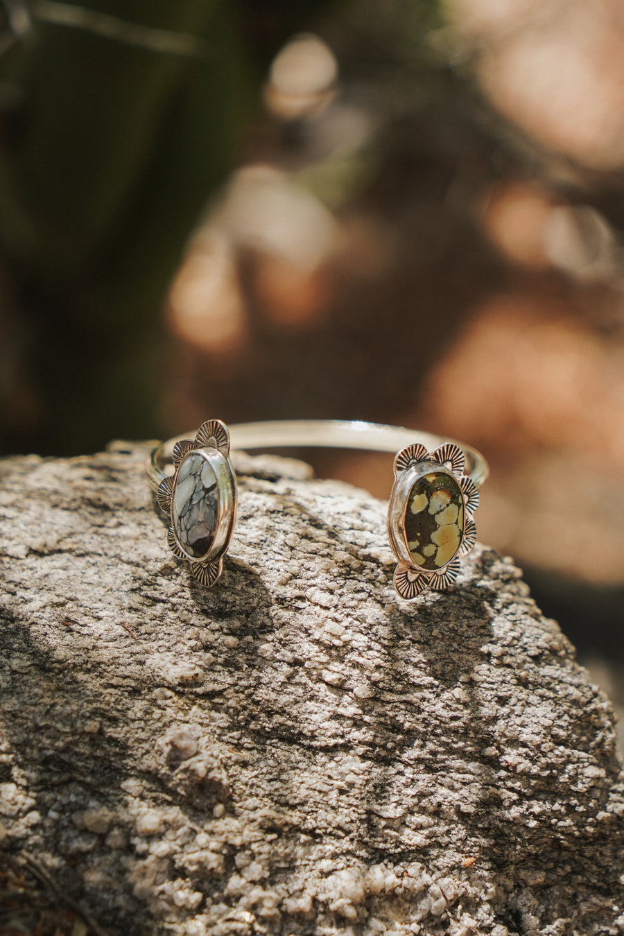 The Canyon Wrap Cuff in Giraffe Turquoise & Lavender Variscite