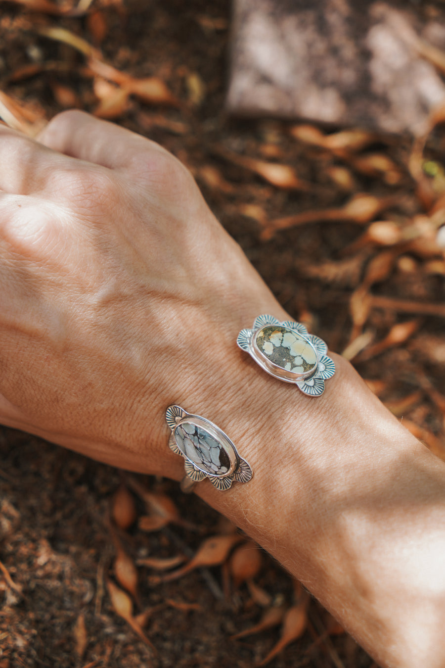 The Canyon Wrap Cuff in Giraffe Turquoise & Lavender Variscite