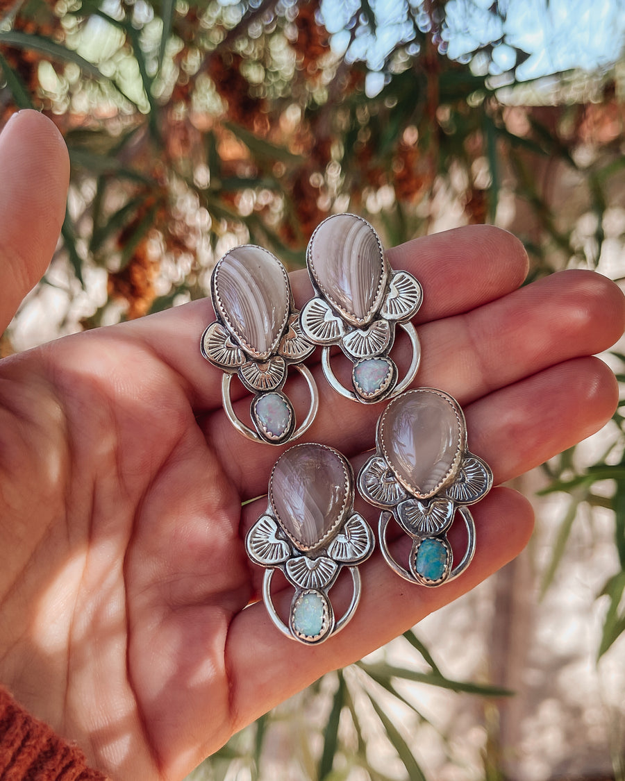 Strawberry Moon Rising Studs with Agate & Opal