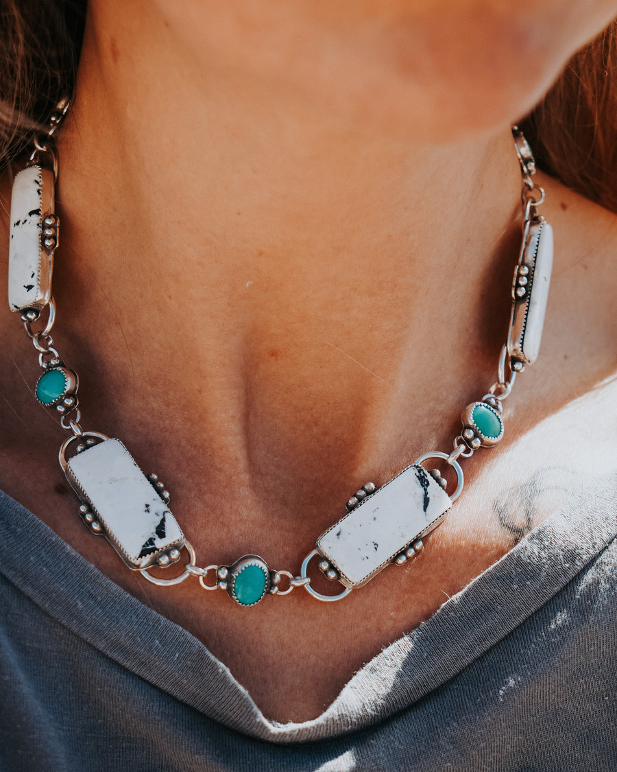 Statement Necklace in White Buffalo & Campitos Turquoise