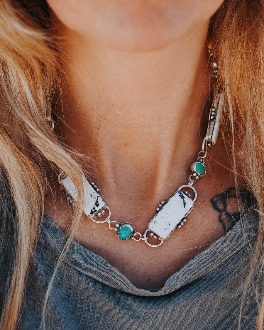 Statement Necklace in White Buffalo & Campitos Turquoise
