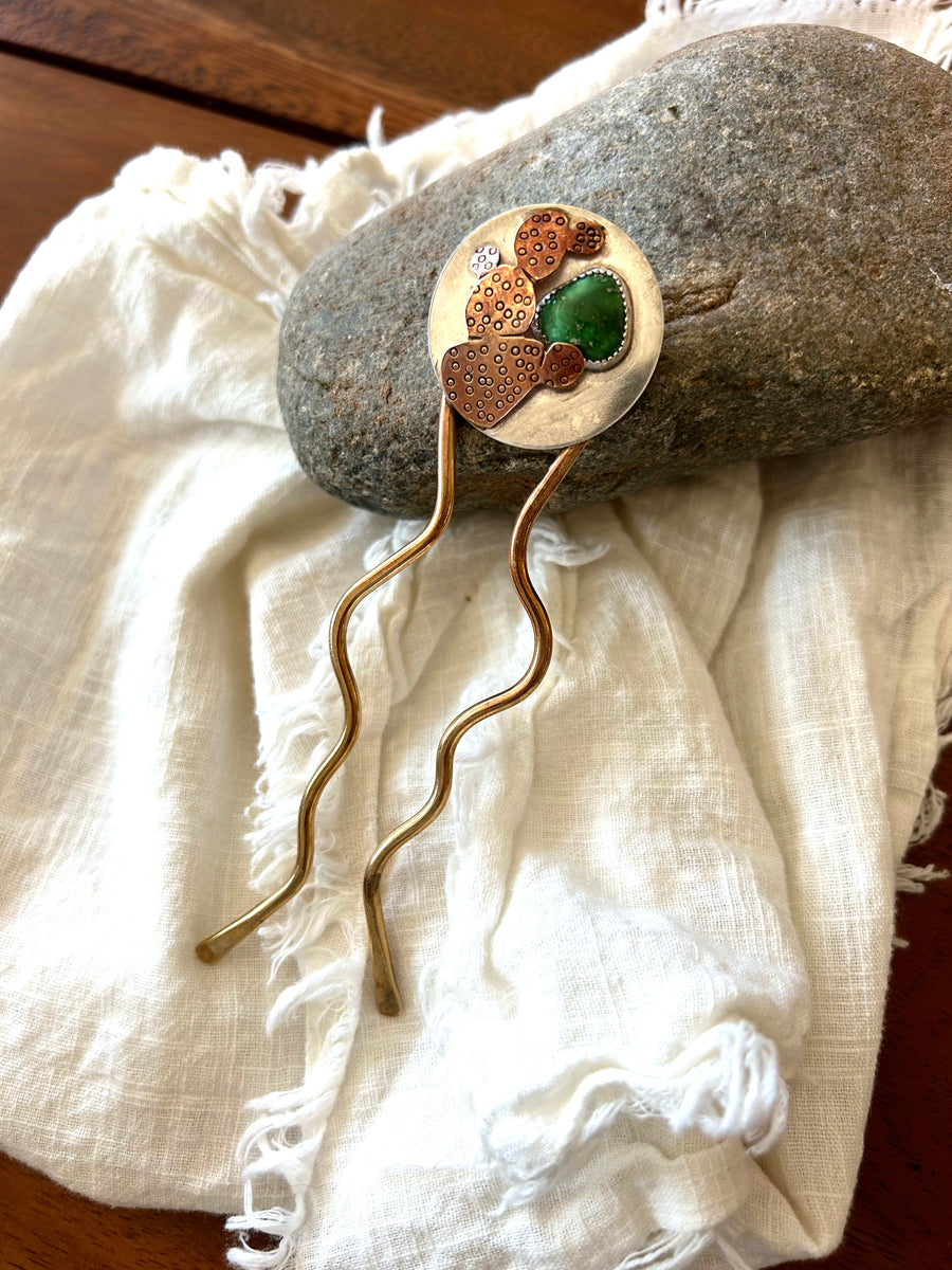 The Prickly Pear Hair Fork in Emerald Valley Turqoise