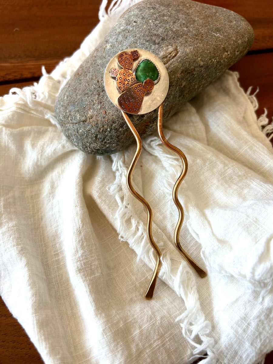 The Prickly Pear Hair Fork in Emerald Valley Turqoise