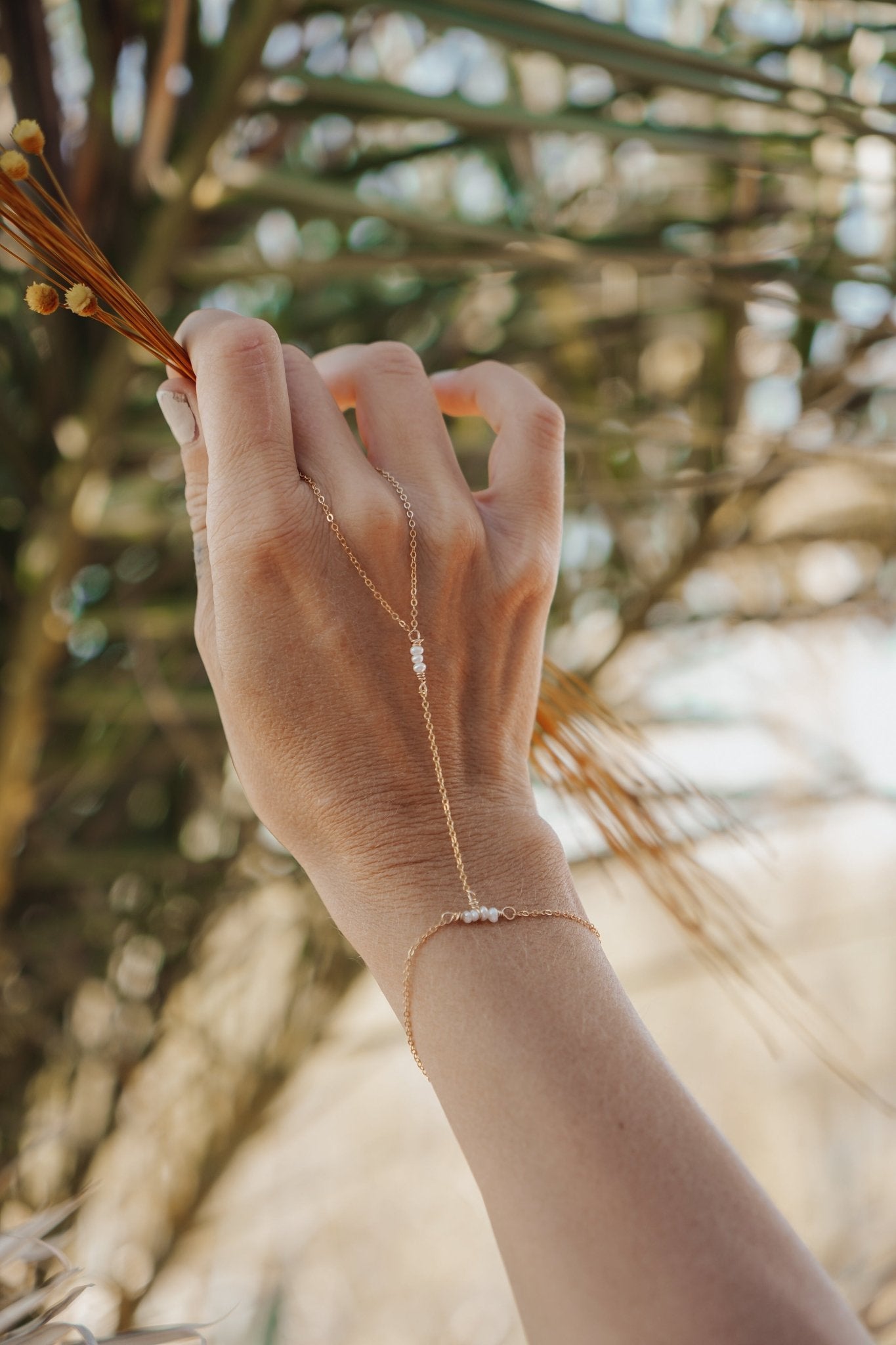 The Allure Hand Chain with Vintage Pearls - Golden Road Crafted